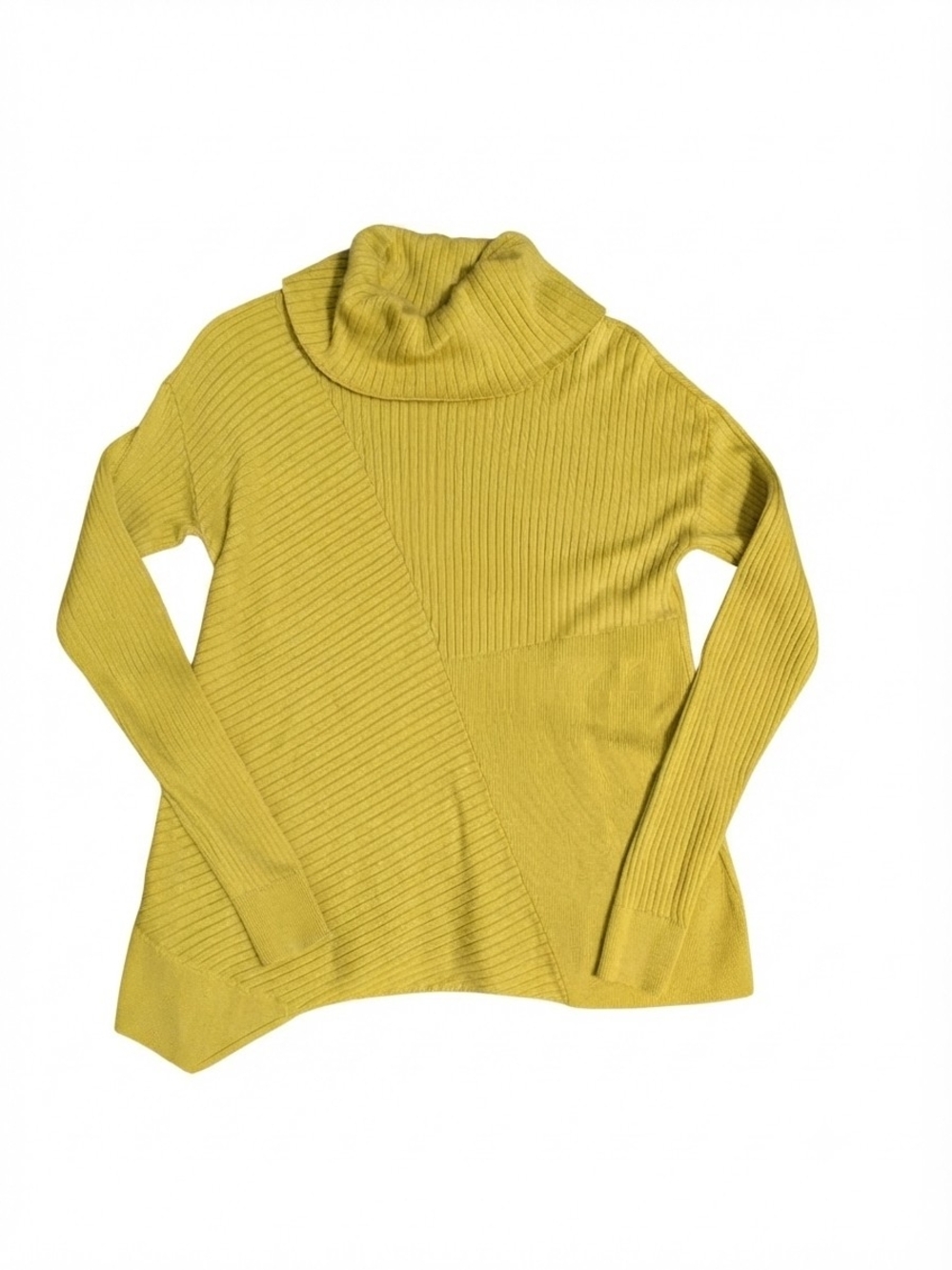 Cabi #4627 Asymmetrical Hem Cowl Neck Sweater Small S Chartreuse Green Ribbed